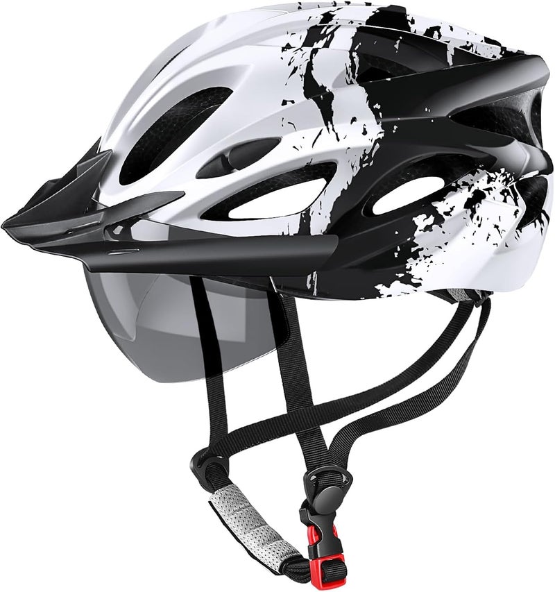 TADPOLE Bike Helmet with USB Rechargeable LED Light Detachable Goggles and Sun Visor, Mountain & Road Bicycle Helmets for Men Women Adult Cycling Helmets - Image 1